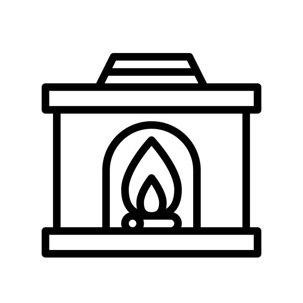房间冬季壁炉装饰轮廓图标图片下载