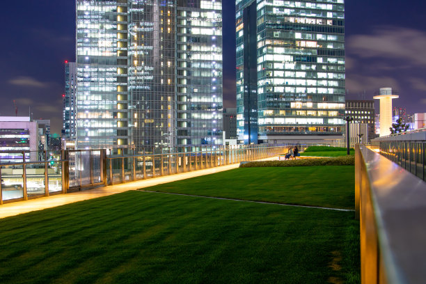 日本东京的草坪花园和摩天大楼图片下载