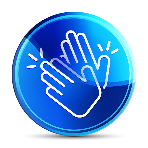 手拍图标玻璃充满活力的天蓝色圆形按钮插图图片下载
