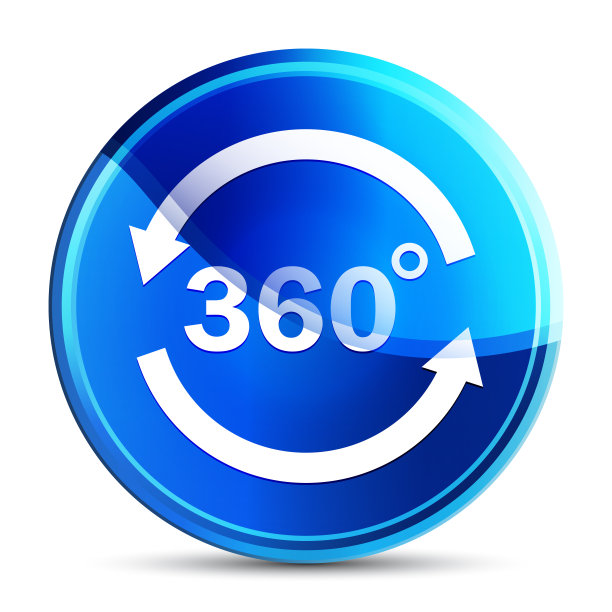 360度旋转箭头图标玻璃充满活力的天蓝色圆形按钮插图图片下载
