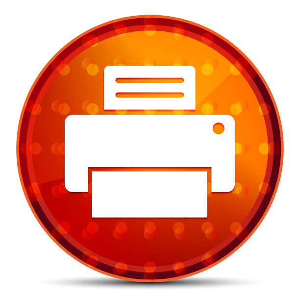 打印机图标夜间橙色圆形按钮图片下载