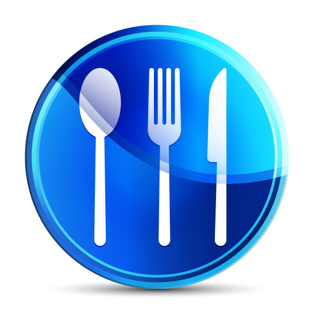 餐具图标玻璃充满活力的天蓝色圆形按钮插图图片下载