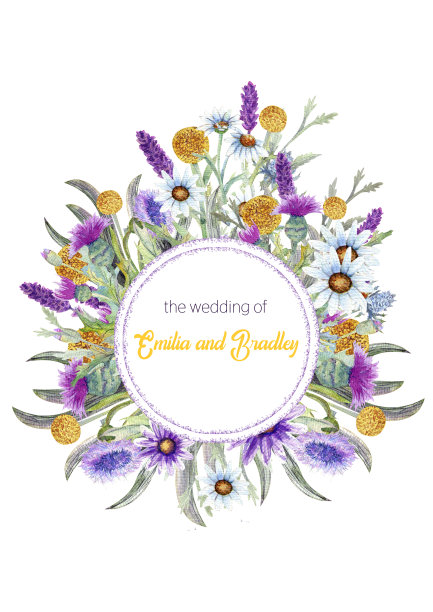 婚礼圆形框架的野花。水彩。插花。贺卡模板设计。邀请背景。垂直方向图片下载