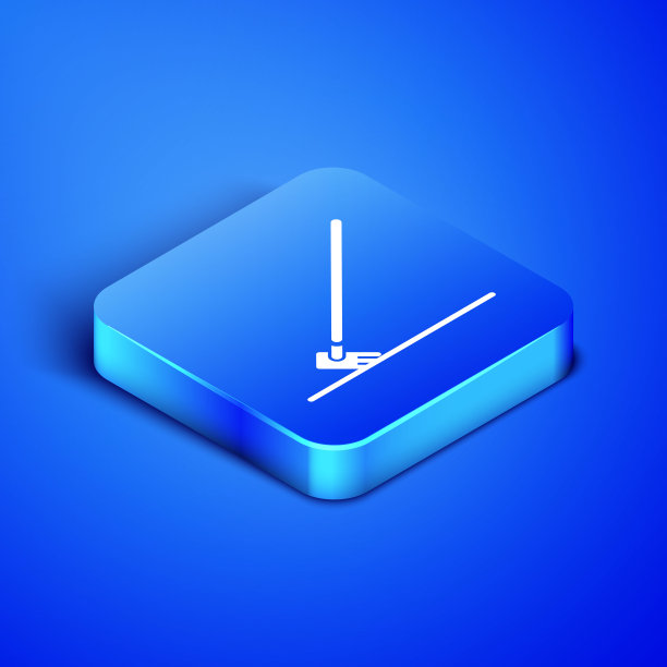 等距花园耙在工作图标孤立在蓝色背景。园艺、农业、农业的工具。地面中耕机。蓝色方块按钮。矢量图图片下载