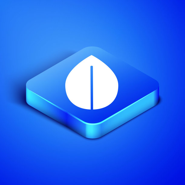 等距叶图标孤立在蓝色背景。新鲜天然的产品标志。蓝色方块按钮。矢量图图片下载