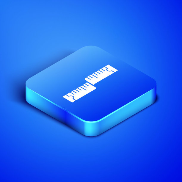 等距卷尺测量图标孤立在蓝色背景。卷尺。蓝色方块按钮。矢量图图片下载