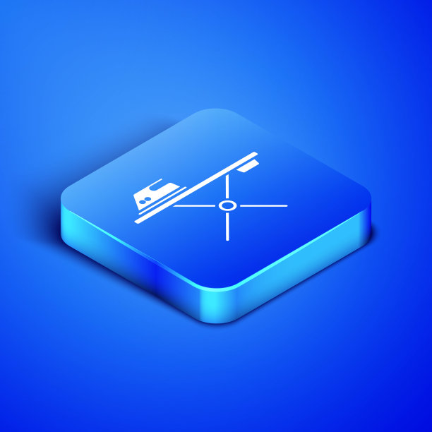 等距电熨斗和熨烫板图标隔离在蓝色背景。蒸汽熨斗。蓝色方块按钮。矢量图图片下载