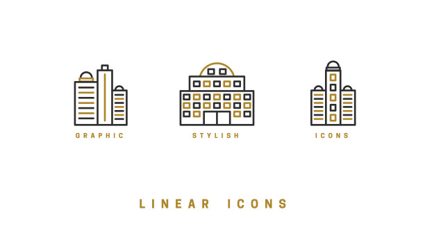 标志性的房子，线性风格的高层建筑。建筑结构的家庭摩天大楼图标矢量图形图片下载