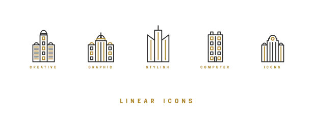 标志性的房子，线性风格的高层建筑。建筑结构的家庭摩天大楼图标矢量图形图片下载