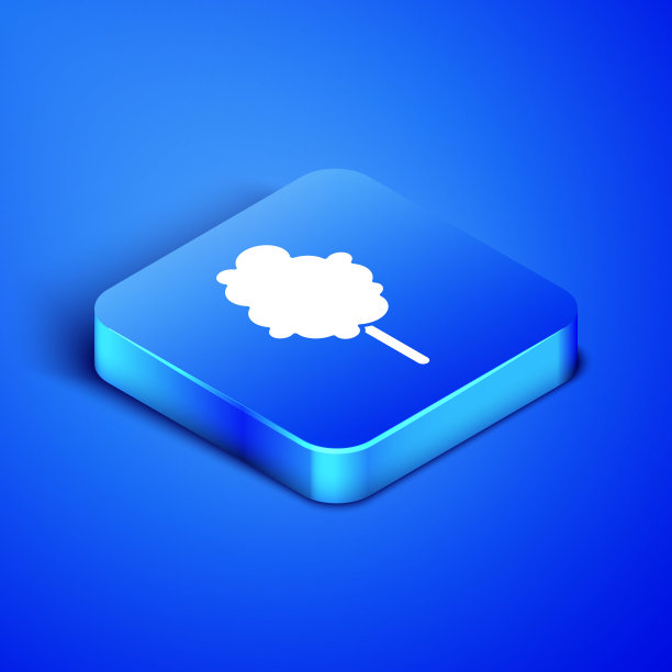 等距的棉花糖图标孤立在蓝色背景。蓝色方块按钮。矢量图图片下载