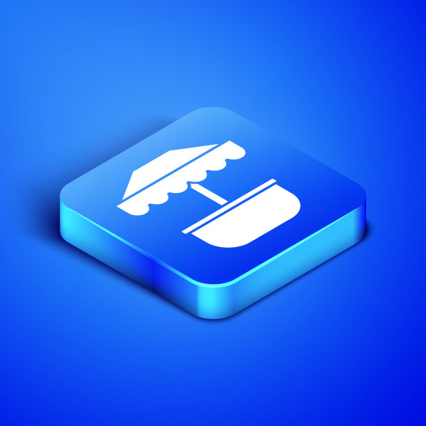 等距吸引力旋转木马图标孤立在蓝色背景。游乐园。儿童娱乐游乐场、游憩公园。蓝色方块按钮。矢量图图片下载