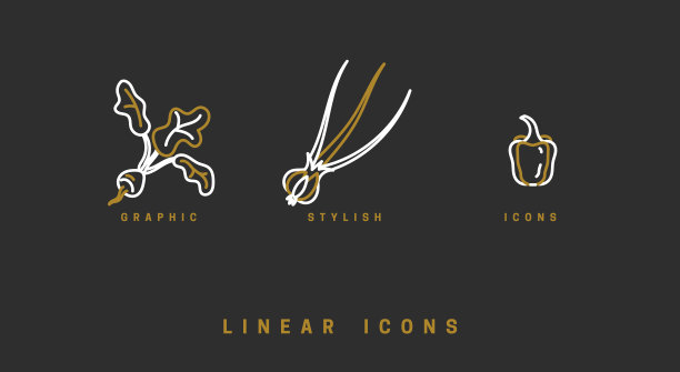 图标蔬菜的线性风格。设置食物图标矢量图形图片下载