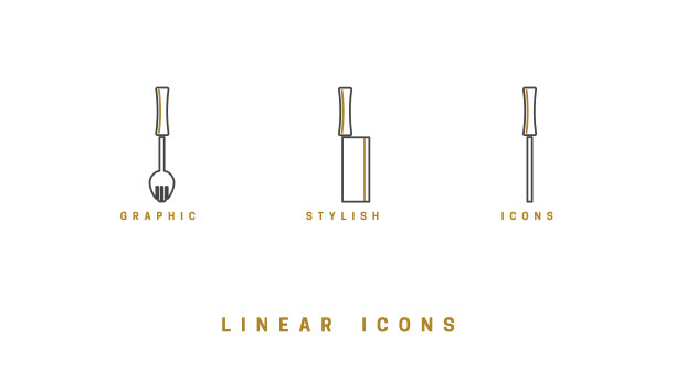 图标厨房工具在线性风格。设置图标餐具矢量图形图片下载