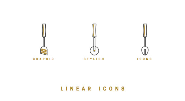 图标厨房工具在线性风格。设置图标餐具矢量图形图片下载