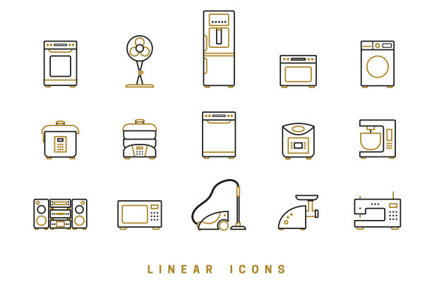 一套轮廓矢量家用电器图标的网页设计在简单的线性风格孤立在白色的背景图片下载