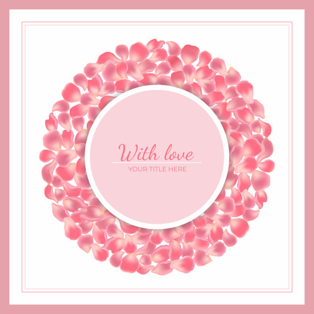 粉色玫瑰花瓣框架与地方的文字图片下载
