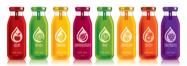 现成的设计矢量果汁，水果瓶套装图片下载