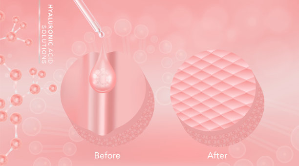 透明质酸广告护肤液前后，粉红胶原蛋白血清滴液配合化妆品广告背景随时使用。图片下载