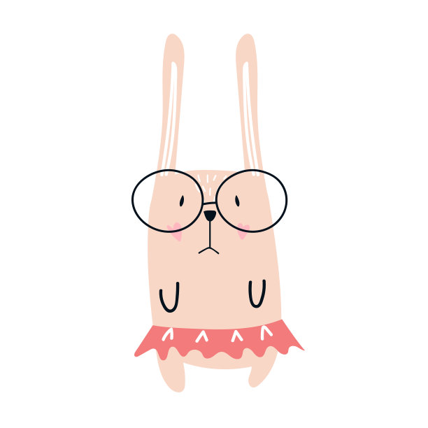 手绘的可爱浪漫的兔子女孩矢量插画，可用于儿童或婴儿的衬衫设计，时尚印花设计。图片下载