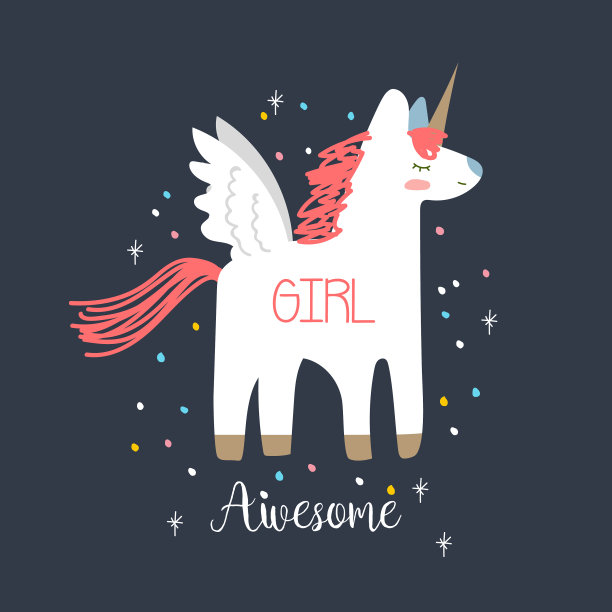 独角兽可爱的插图-卡片和衬衫设计图片下载