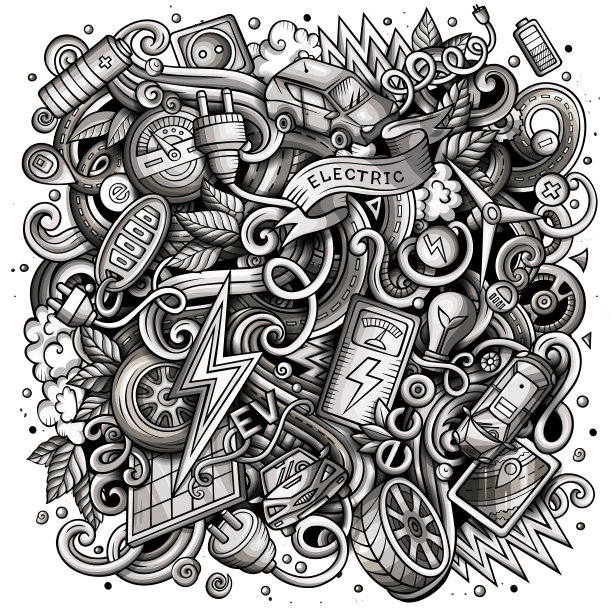 卡通矢量涂鸦电动汽车插图图片下载