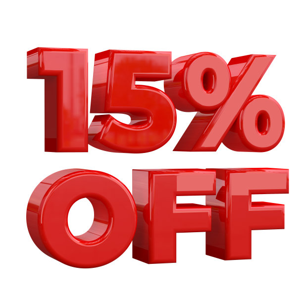 白底15%优惠，特价，优惠，大减价。百分之十五的折扣促销广告横幅，标签和标签。3D插图图片下载