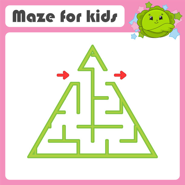 迷宫。游戏对孩子。有趣的迷宫。教育发展工作表。活动页面。对儿童拼图。可爱的卡通风格。幼儿园的谜语。逻辑难题。颜色向量插图。图片下载