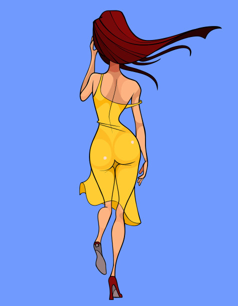 卡通美女穿着黄裙子离开了图片下载