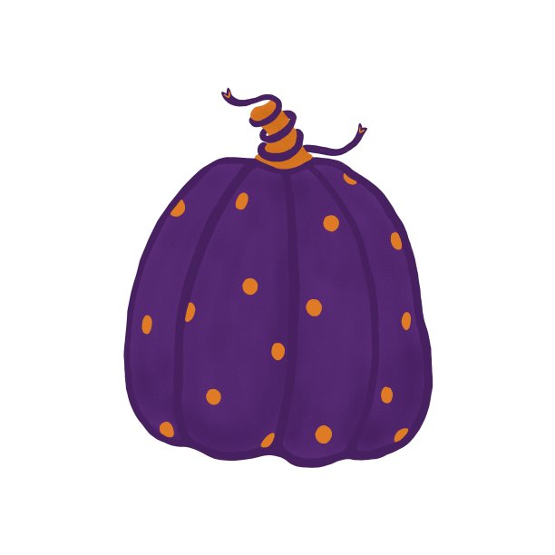 万圣节插图紫色南瓜在橙色波尔卡点和装饰丝带。图片下载