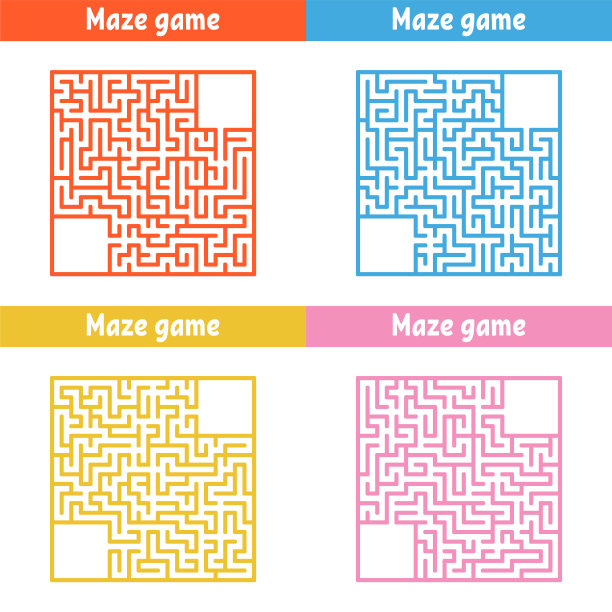 一组迷宫。游戏对孩子。对儿童拼图。迷宫难题。卡通风格。视觉工作表。活动页面。颜色向量插图。图片下载