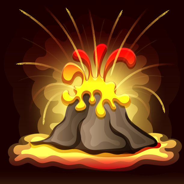 矢量插图的史前景观火山爆发，熔岩和烟雾天空图片下载