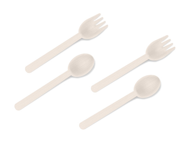 木制竹匙和叉子，矢量插图。一次性生物降解生态餐具图片下载