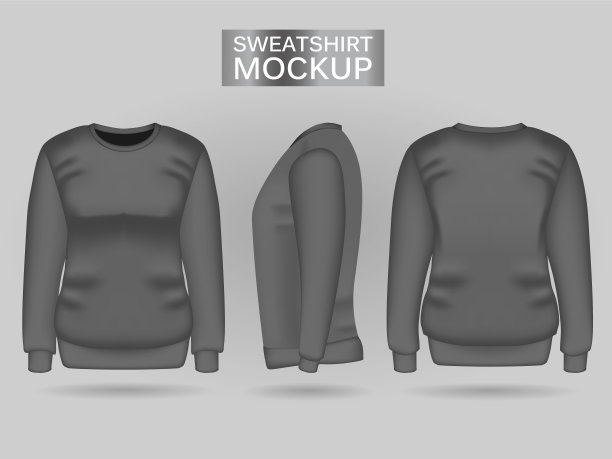 空白妇女的灰色运动衫在前面，后面和侧面的观点。逼真的女性运动服装和城市风格图片下载