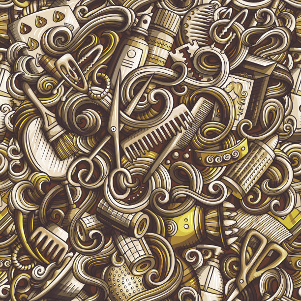 卡通涂鸦手绘发廊无缝图案图片下载