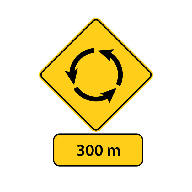 美国交通道路标志。回旋处在前面300米。矢量图图片下载