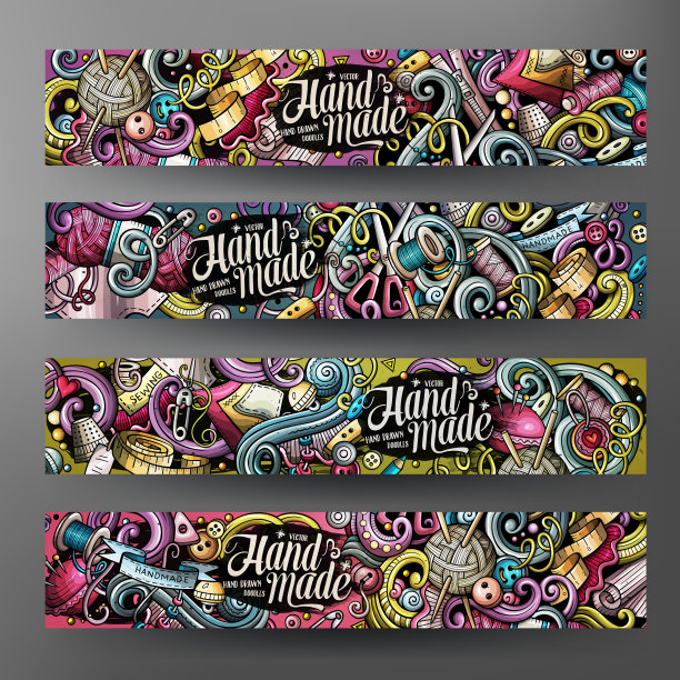 卡通彩色矢量手绘涂鸦手工2横幅横幅图片下载