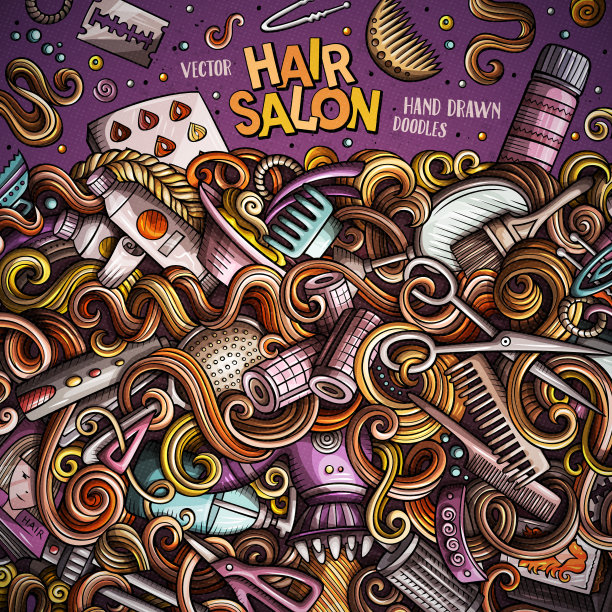 卡通可爱涂鸦发廊画框设计图片下载