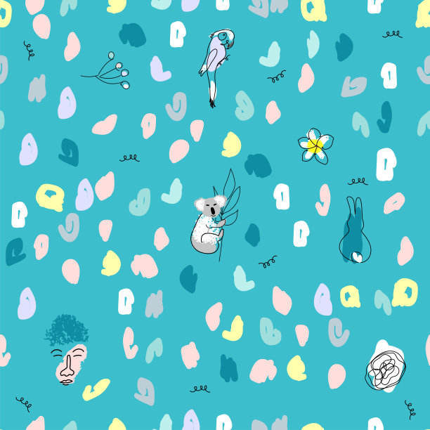 幼稚可爱的无缝图案与涂鸦彩纸手绘人物图片下载