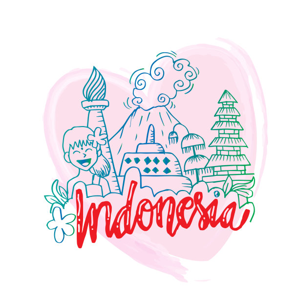 印尼的图标和地标。手绘插图。图片下载
