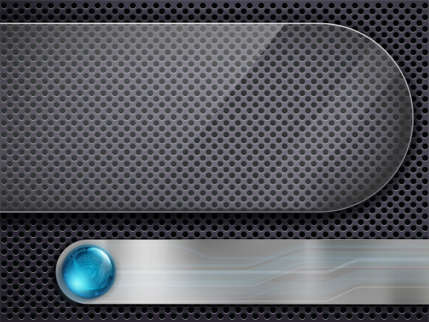 金属背景上的透明玻璃板。带有按钮的仪表盘。图片下载