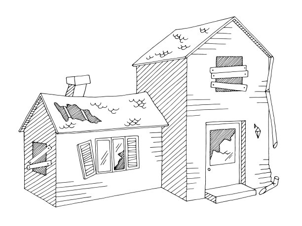 老房子外部图形黑白孤立素描插图矢量图片下载