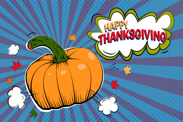 矢量旗帜的橙色南瓜在蓝色斑点的背景与漫画射线和枫叶图片下载