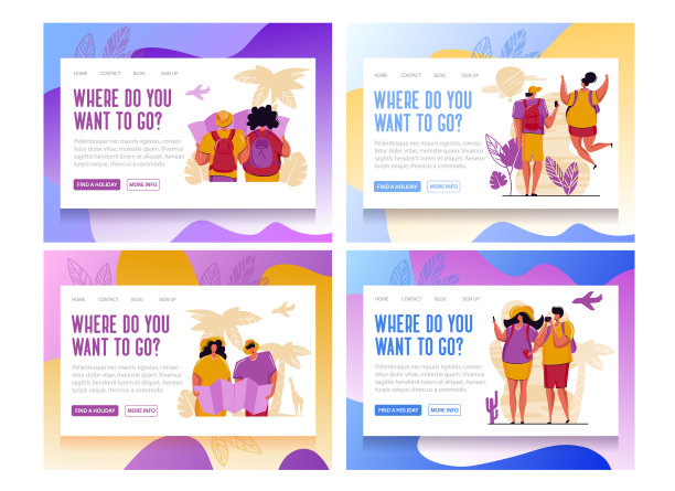 和年轻游客一起背包旅行。用手机拍照，看地图。旅游的背景。矢量插图设置平面卡通人物。网页布局。图片下载