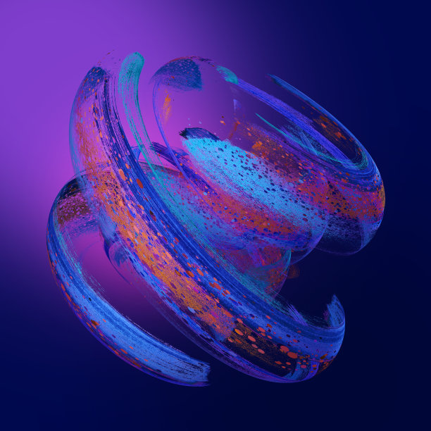 3d渲染，抽象霓虹背景与肮脏的笔触，扭曲的紫外线油漆飞溅，孤立的对象图片下载