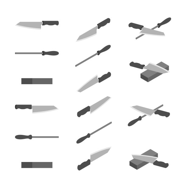 日本或中国刀，磨石和磨刀器3D等距，锐厨刀用具概念海报和旗帜设计插图孤立在白色背景与空间，矢量eps 10图片下载