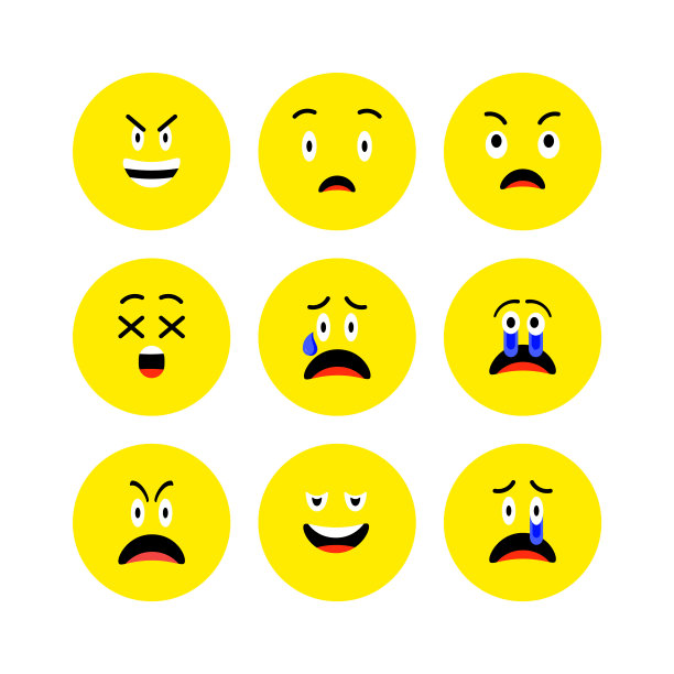 愤怒的表情符号图标设置平面风格。Round Ñute emoticon to World Smile Day。图片下载