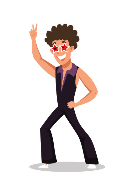 男子在复古迪斯科派对平面矢量插图图片下载