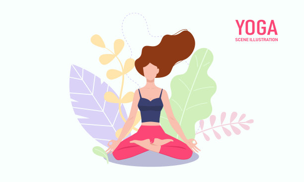 女性做瑜伽练习前的花卉背景-矢量插图，瑜伽姿势图片下载