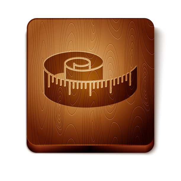 棕色磁带测量图标孤立在白色背景。卷尺。木制方形按钮。矢量图图片下载