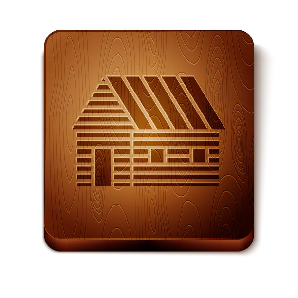 棕色农舍图标孤立在白色背景上。木制方形按钮。矢量图图片下载